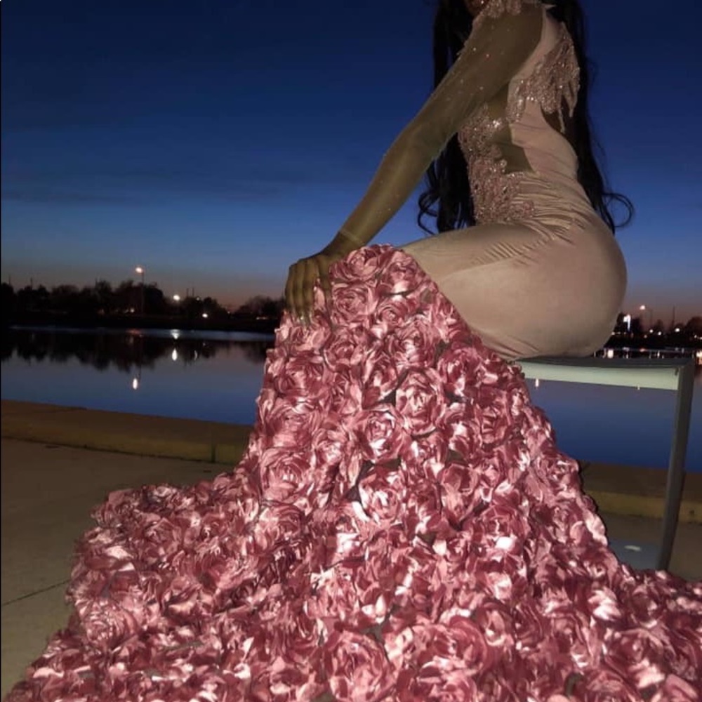 A prom dress,silky stretch material.rose gold/pink